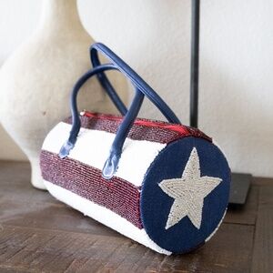 Beaded Vintage Whiz Bang Handbag Red White & Blue Cylinder Handbag